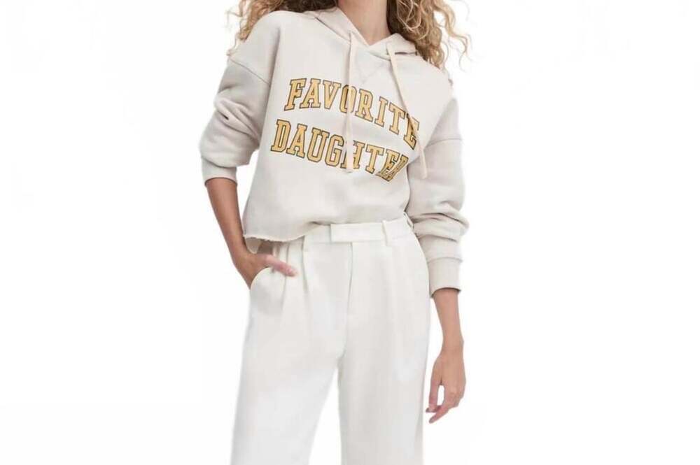 Favorite Daughter The Cropped Collegiate Hoodie in Stone/Dijon